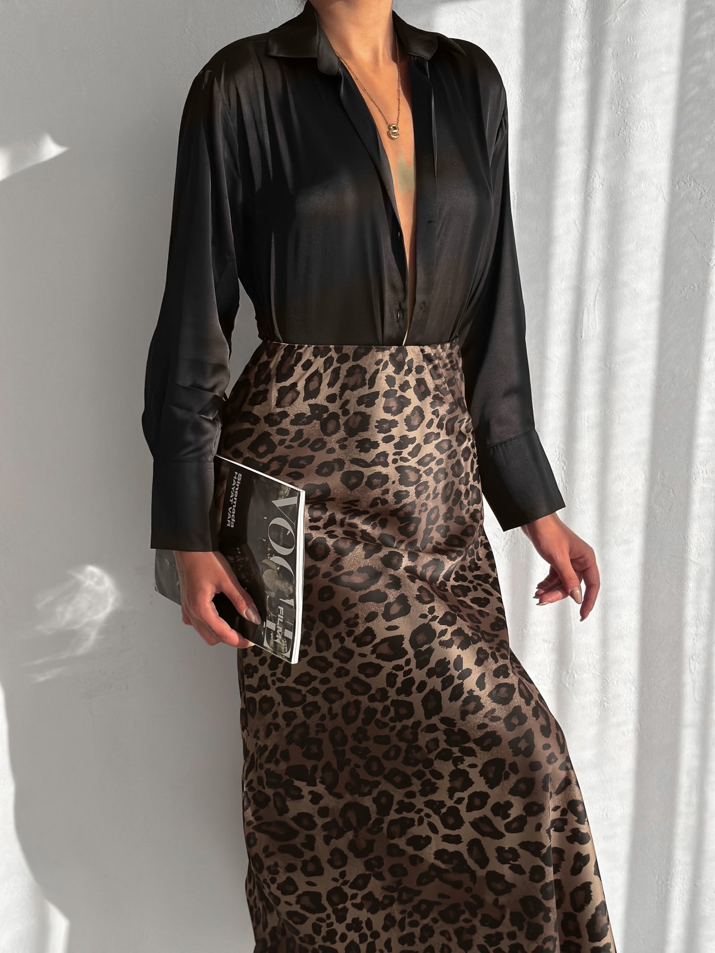 Leopard Silk Skirt