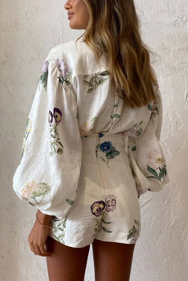 Linen flowery shirt set