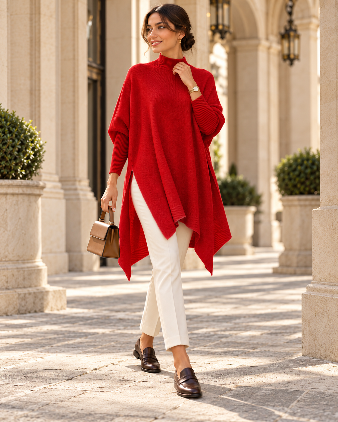 Side-Slit Knit Poncho