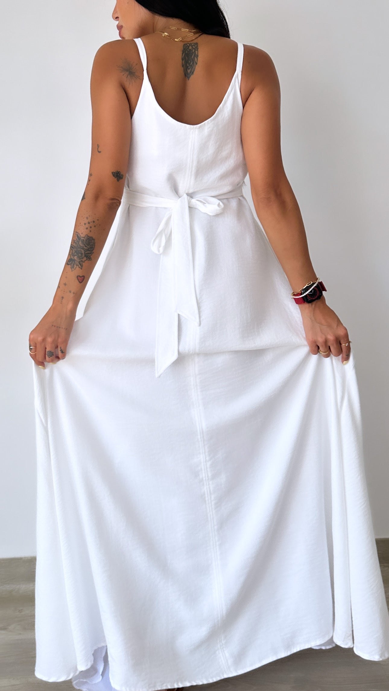 Linen flowy belted dress