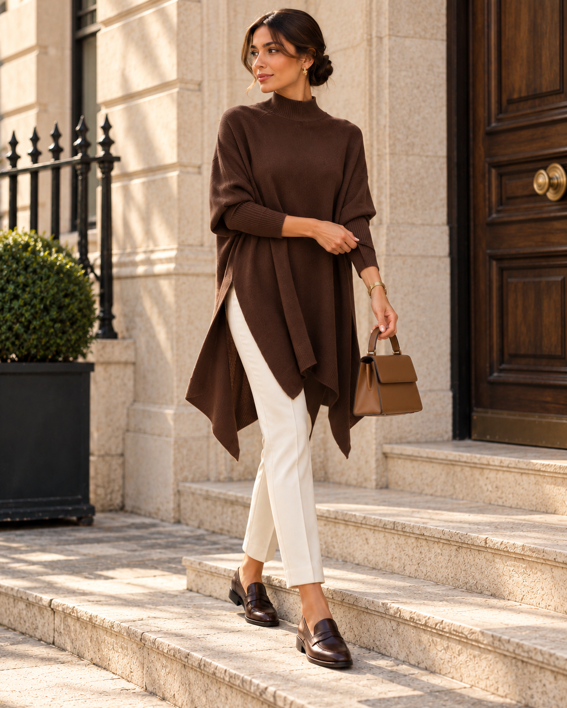Side-Slit Knit Poncho
