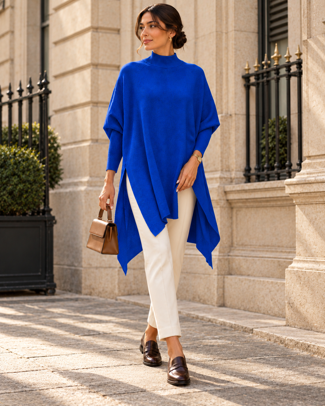 Side-Slit Knit Poncho