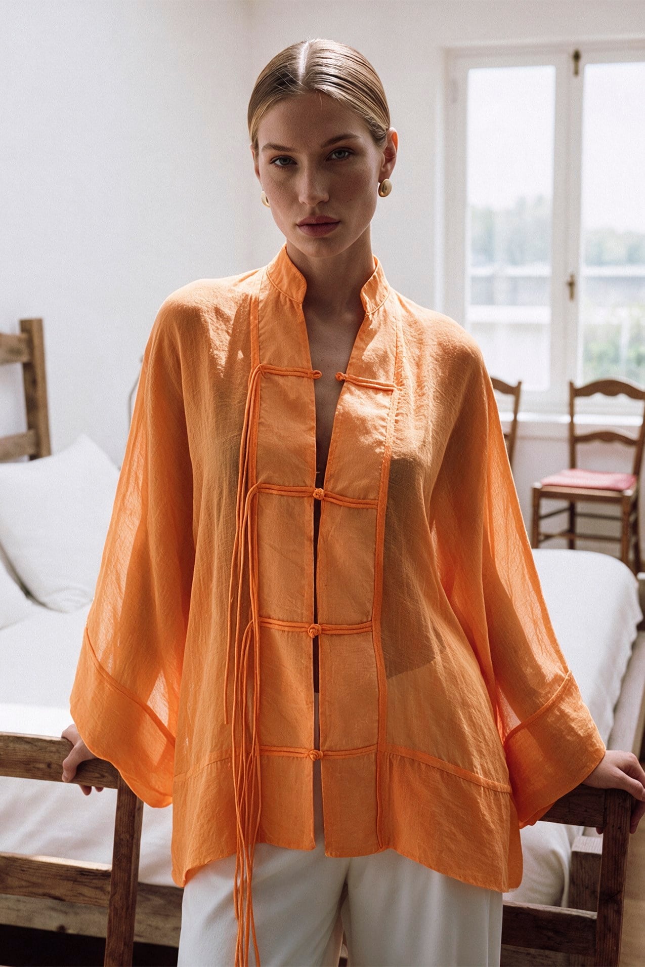 Sheer Tie-Front Overshirt