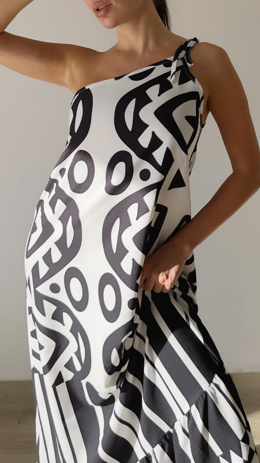 Black & Bold One Shoulder Dress