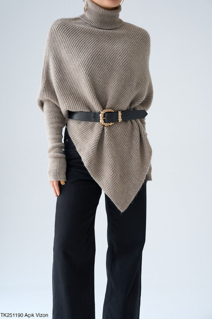 Ribbed Highneck Poncho