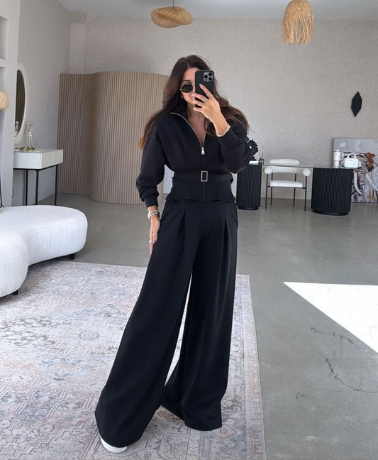 Gold zipper belted set