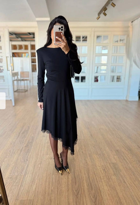 Lace Trim Asymmetrical Dress
