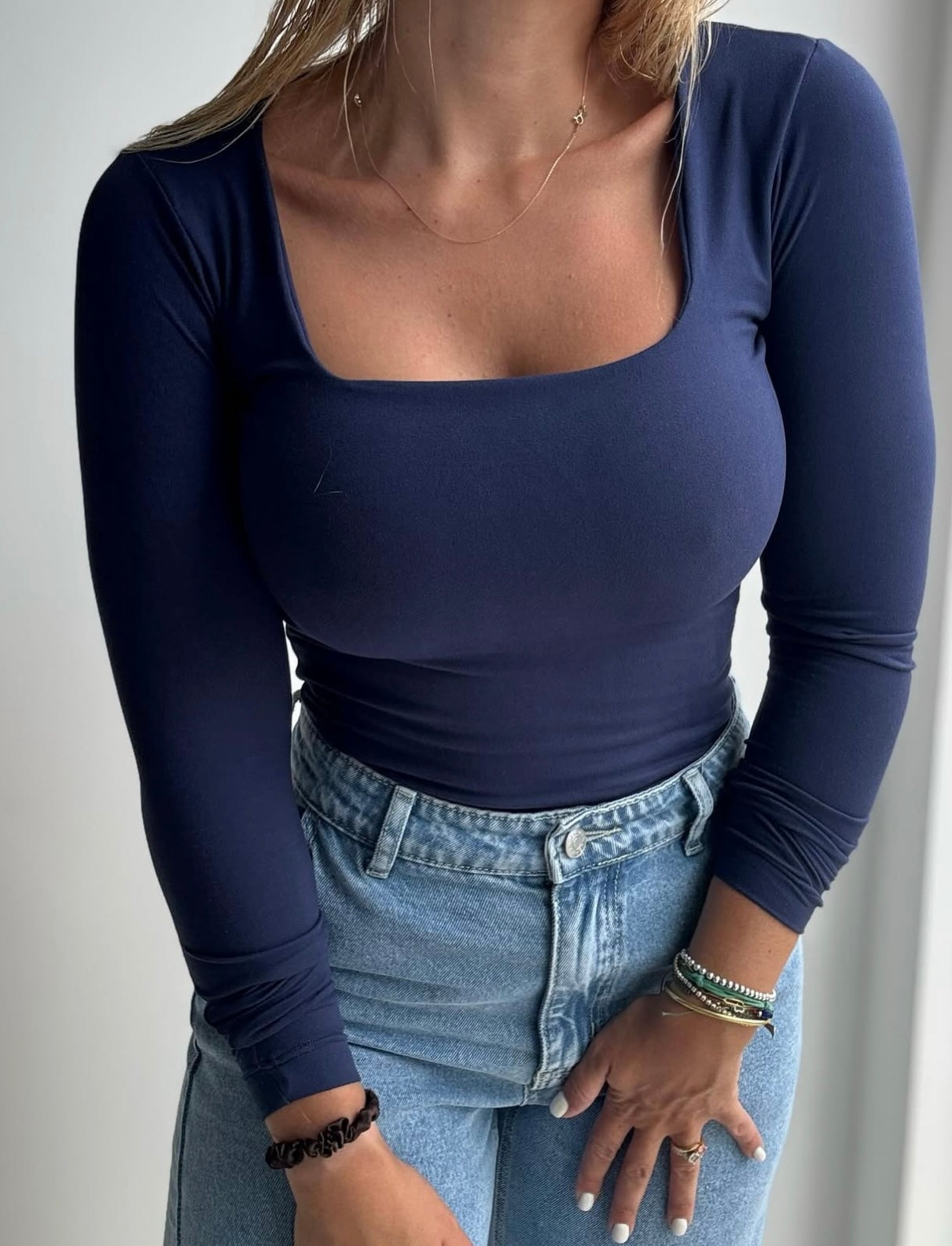 Long Sleeve Square Neck Top