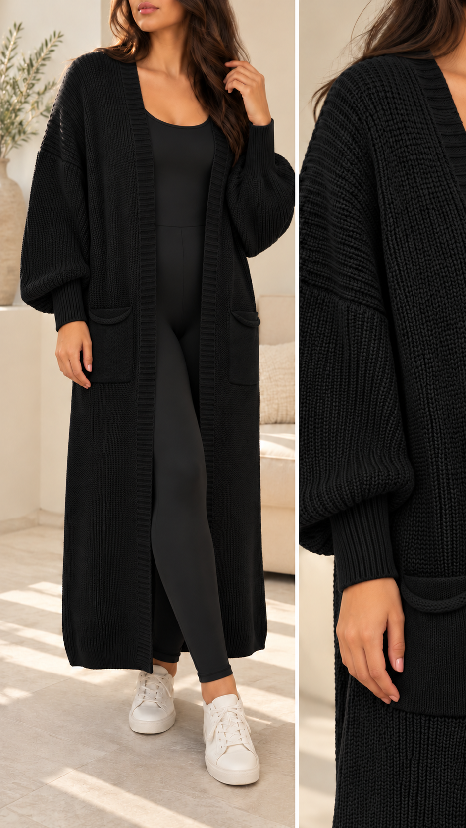 Long Wool Cardigan With Two Pocketske