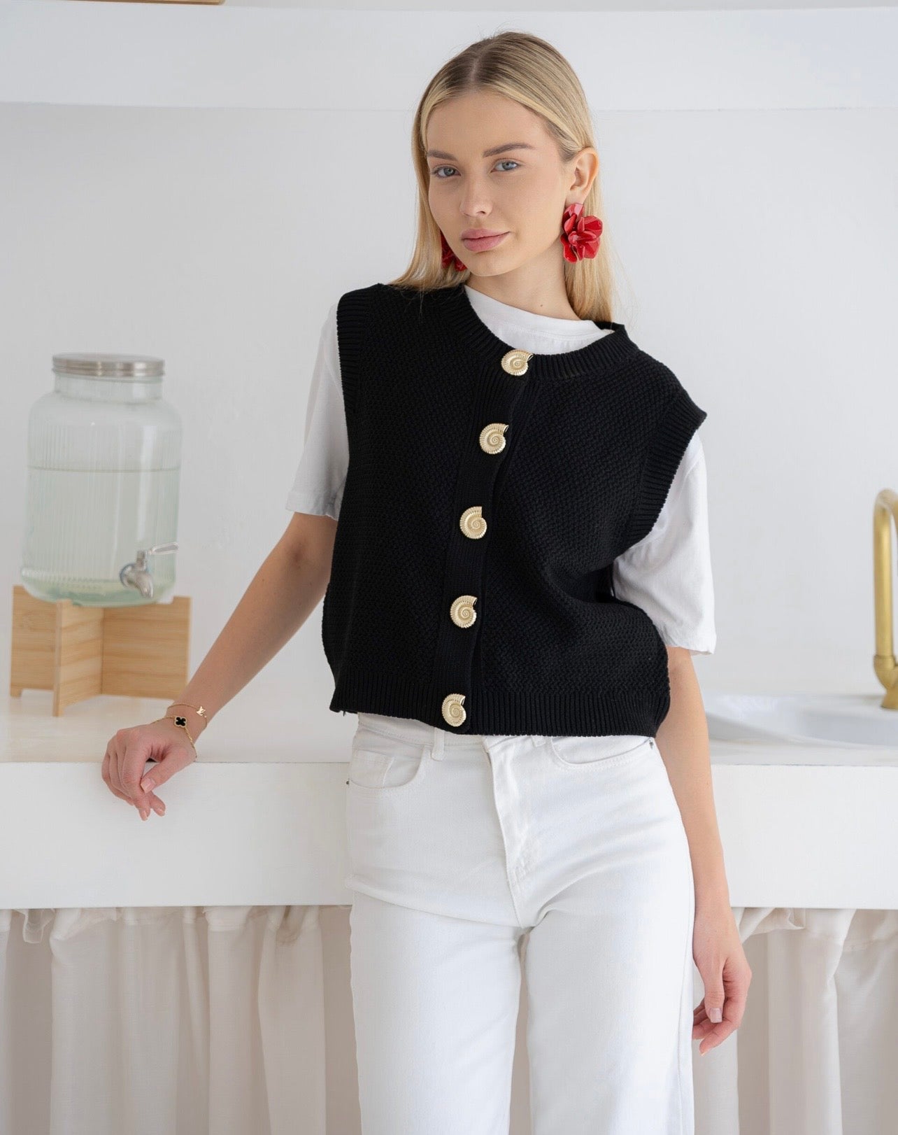 Knit Gold Button Vest