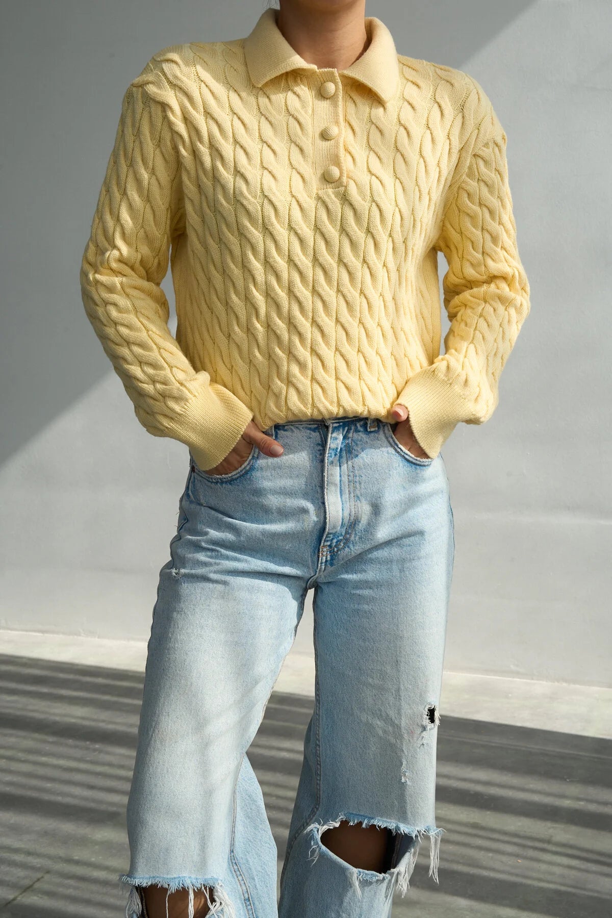 Button-Up Cabel Knit Polo