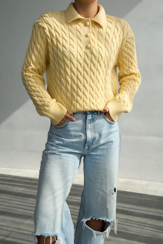 Button-Up Cabel Knit Polo