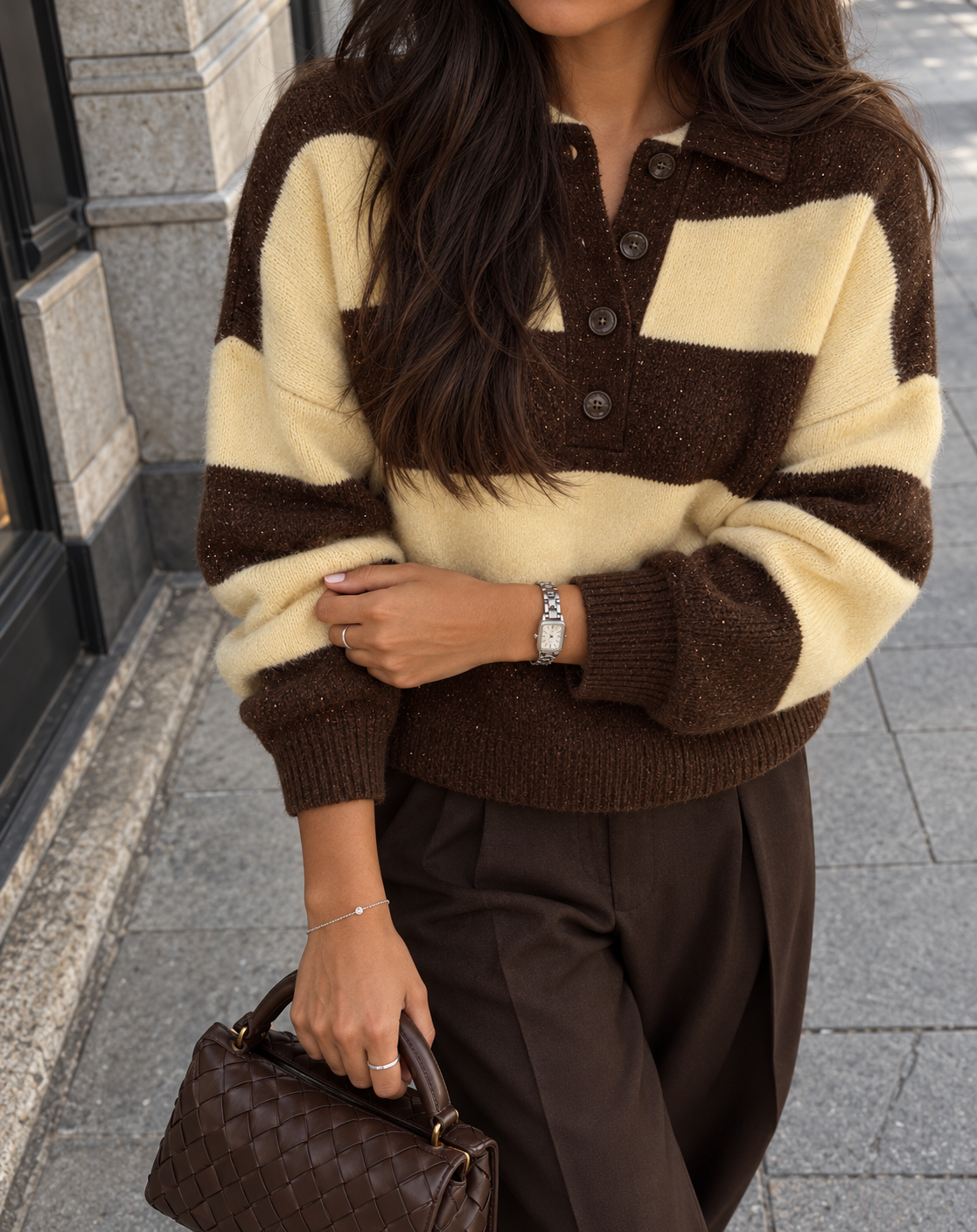 ⁨	Sparkle Stripe Polo Sweater