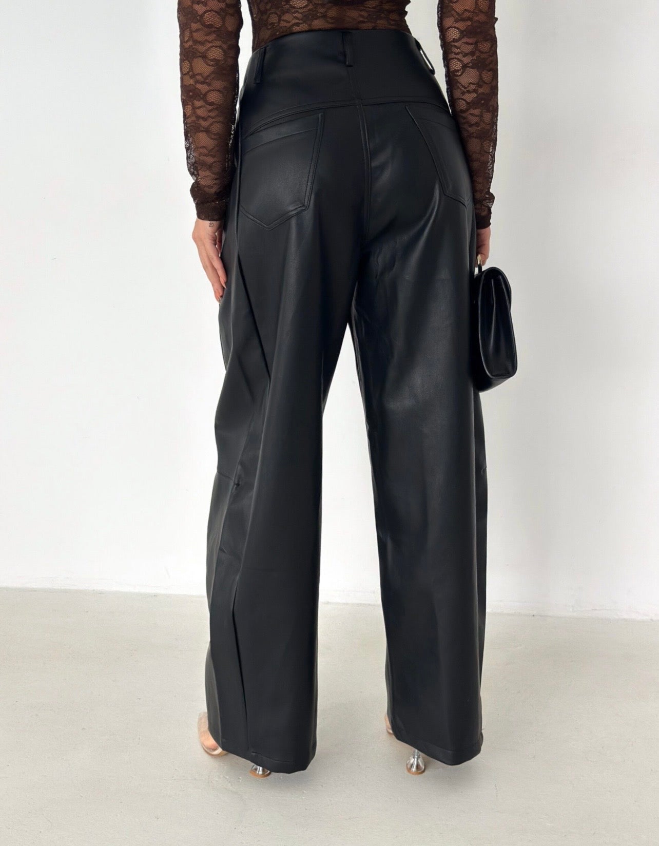 Lace-Up Faux Leather Wide Leg Pants