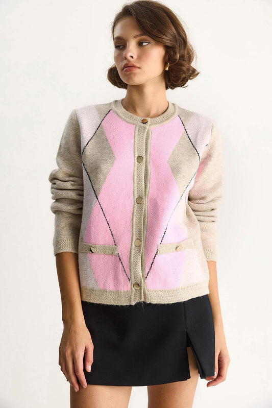Elegant Pastel Panel Knit Cardigan