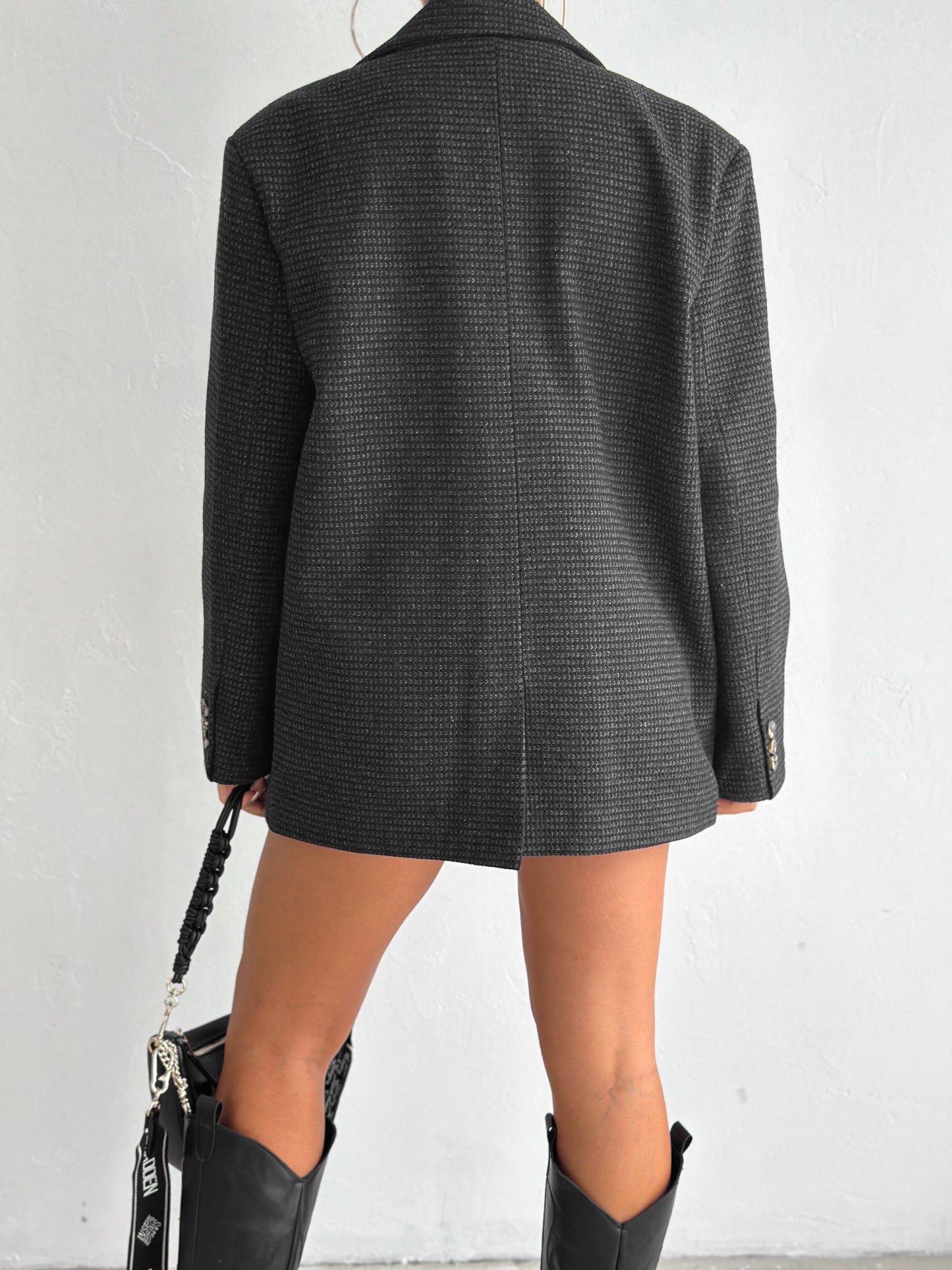 Buttoned Tweed Oversized Blazer