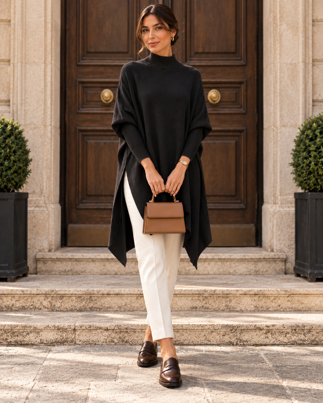 Side-Slit Knit Poncho