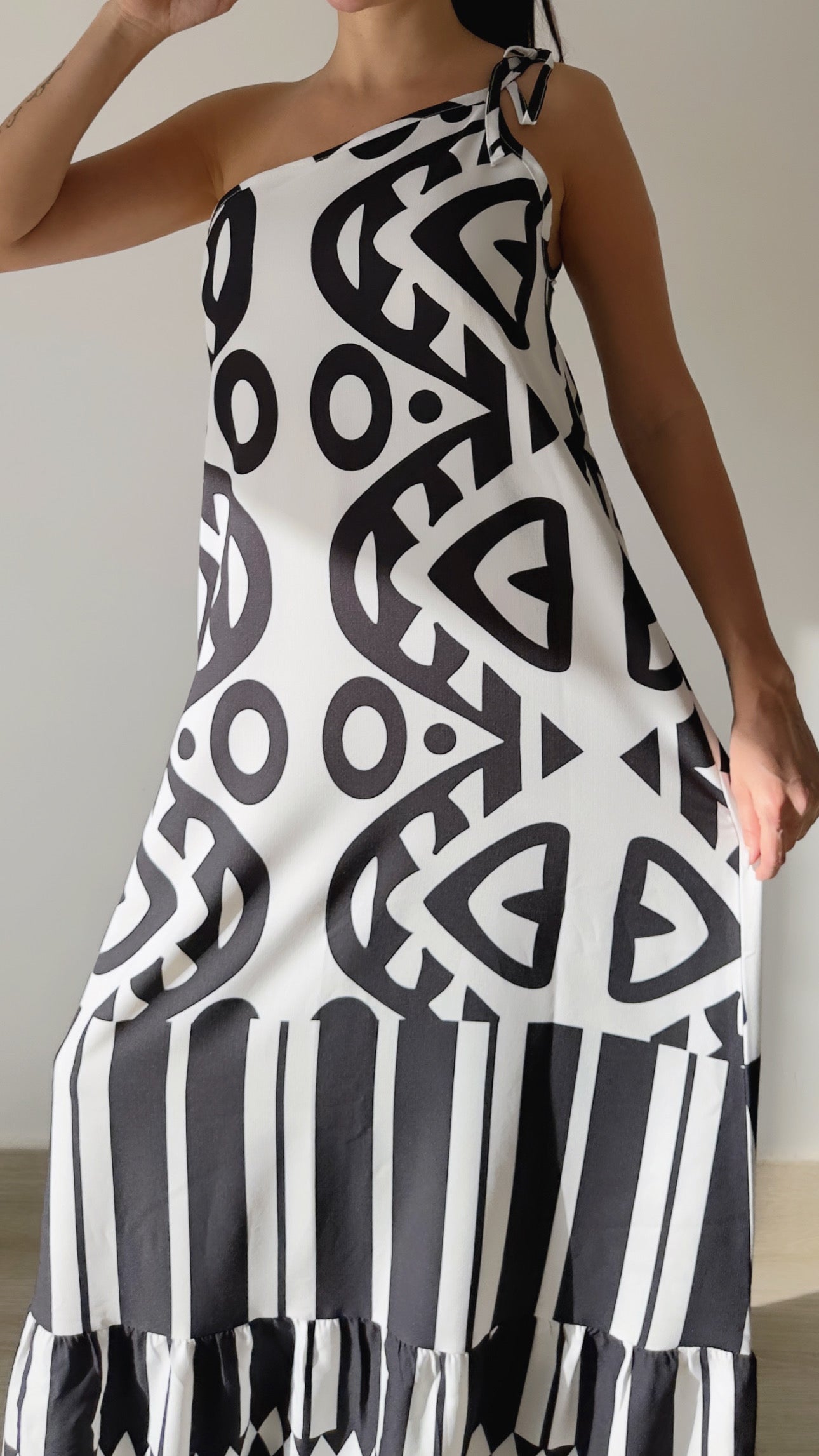 Black & Bold One Shoulder Dress