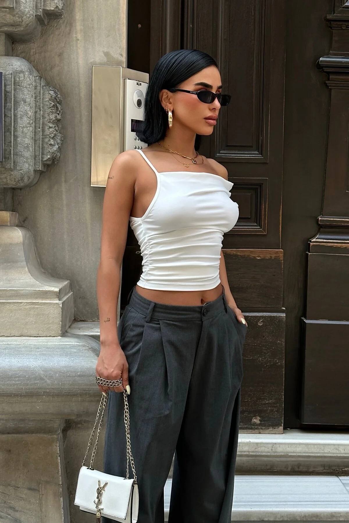 Asymmetric Off-Shoulder Lycra Top