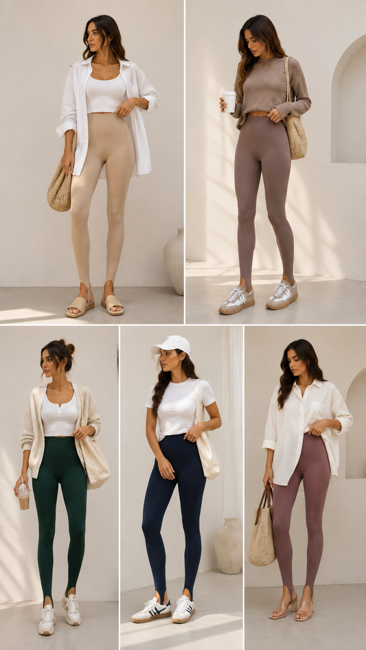 High-Waisted Cotton Polyester Blend Lycra Stirrup Leggings