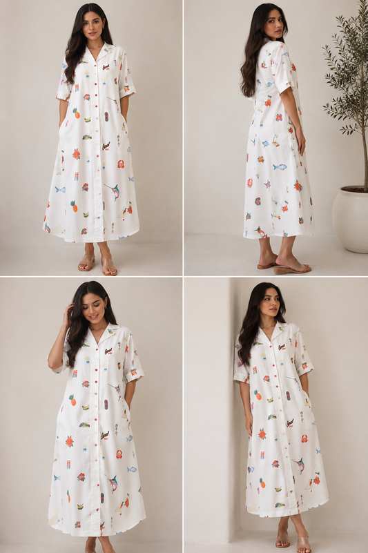 Buttoned printed dress - without belt