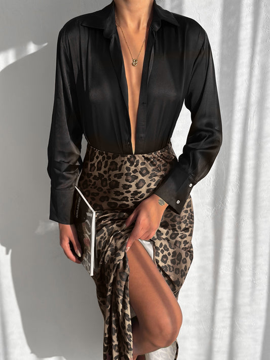 Leopard Silk Skirt