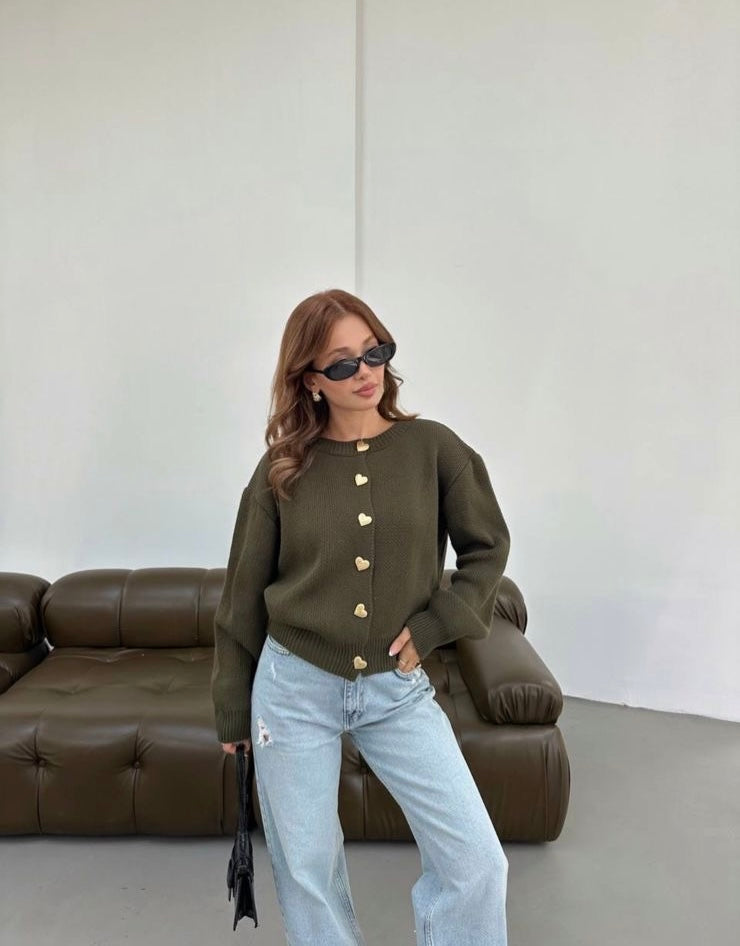 Heart Button Knit Cardigan