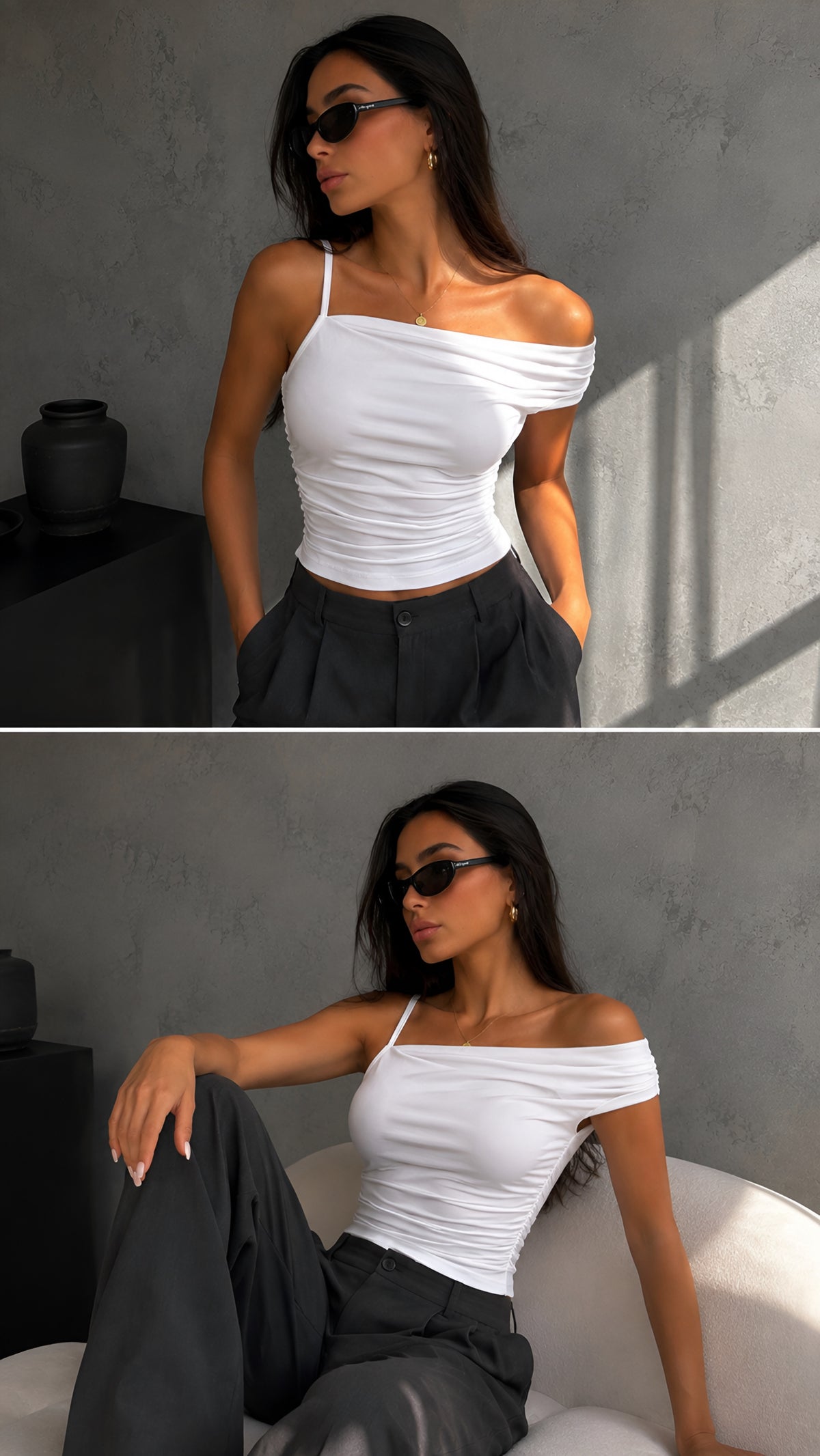 Asymmetric Off-Shoulder Lycra Top