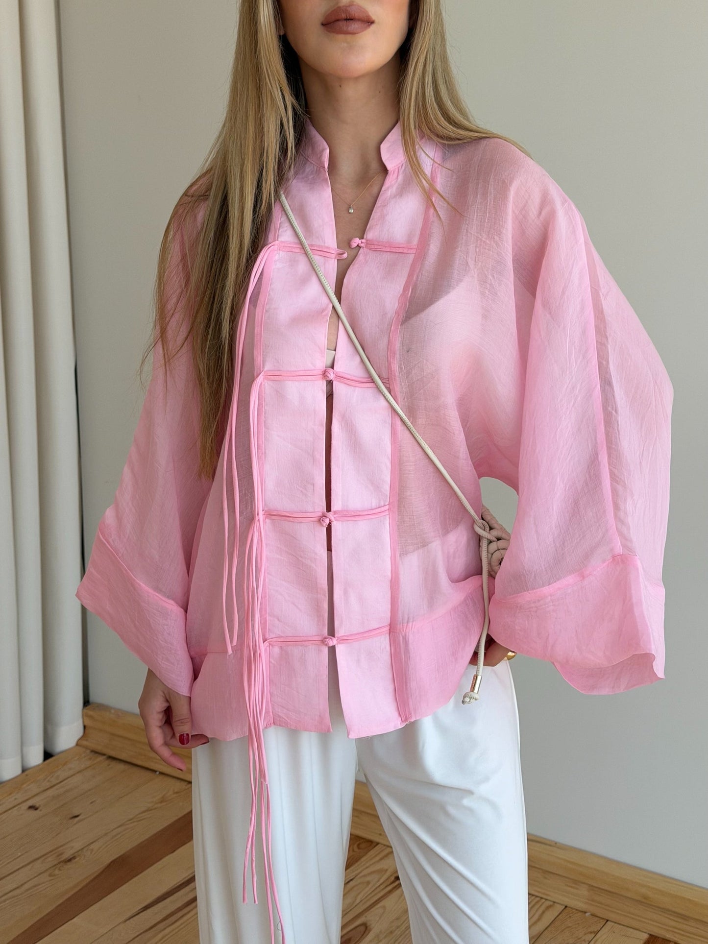 Sheer Tie-Front Overshirt