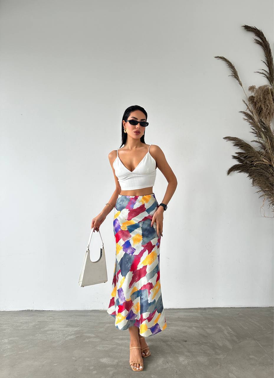 Colorful Silky Midi Skirt