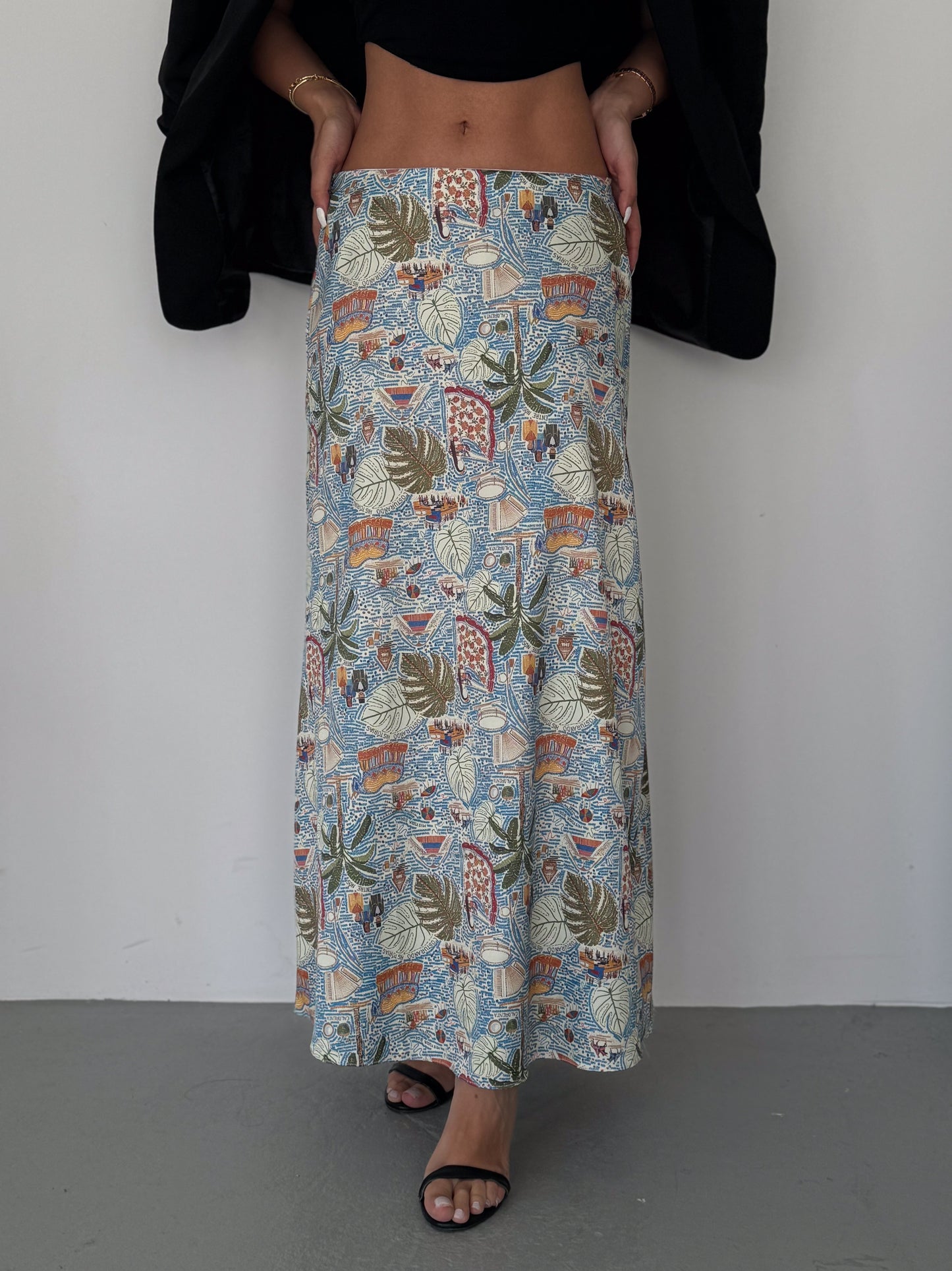 Printed Satin Midi Skirt