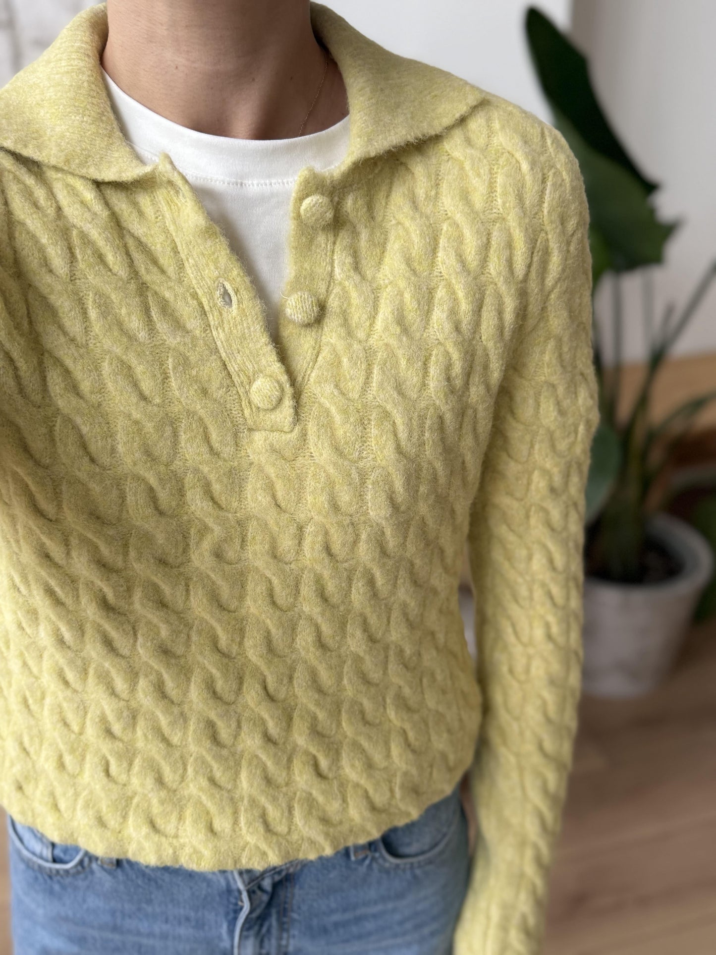 Button-Up Cabel Knit Polo