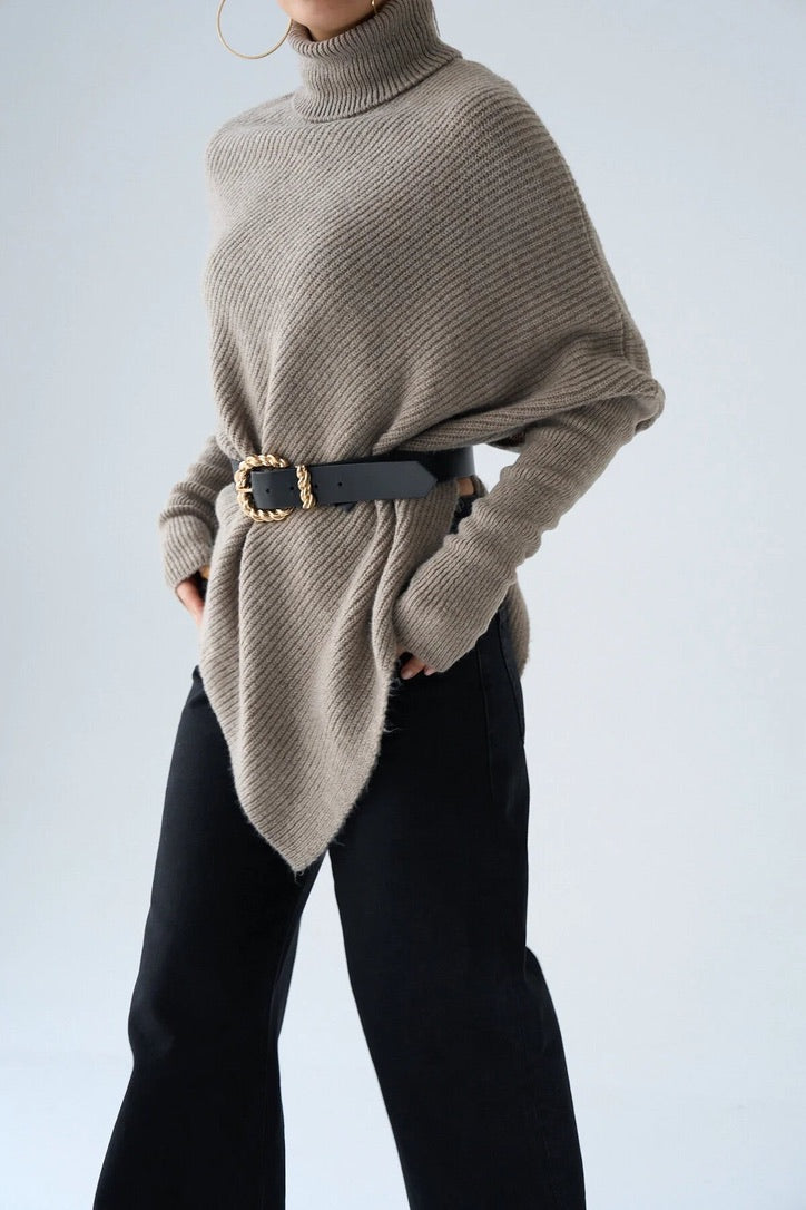 Ribbed Highneck Poncho