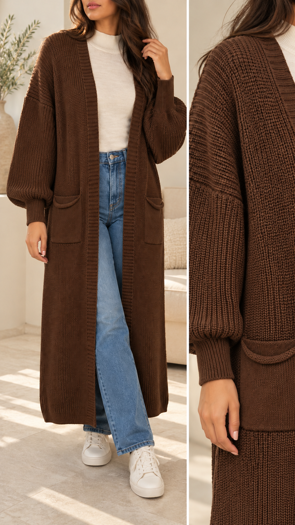 Long Wool Cardigan With Two Pocketske