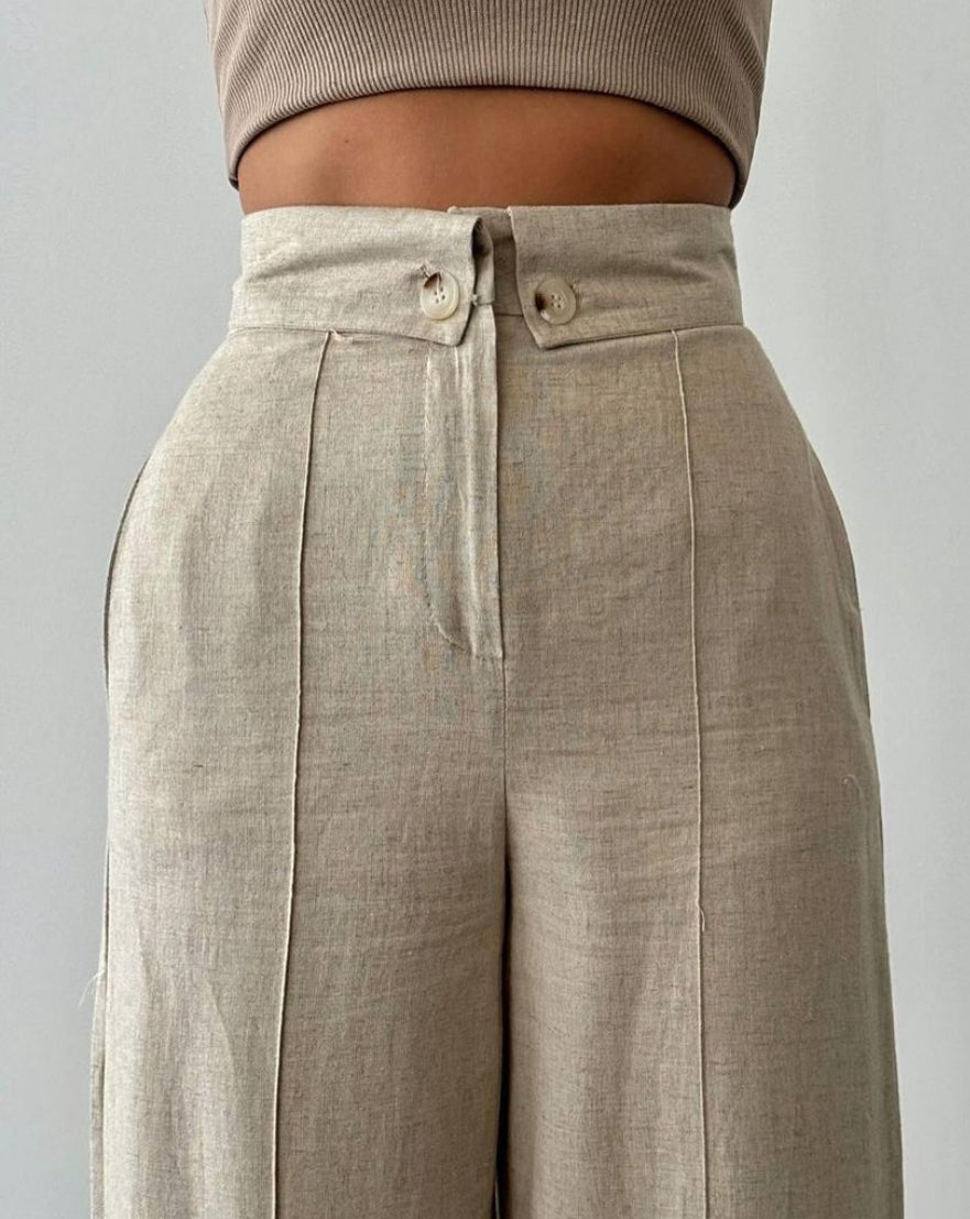 Linen Wide Leg Trouser - Buttoned