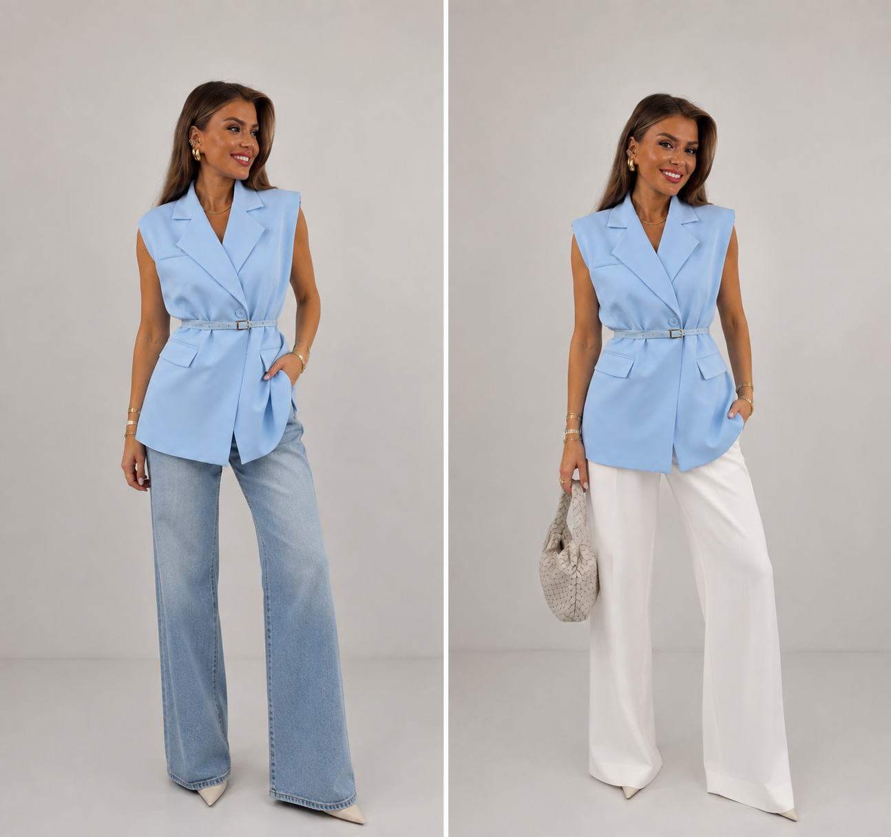 Belted Sleeveless Blazer Vest