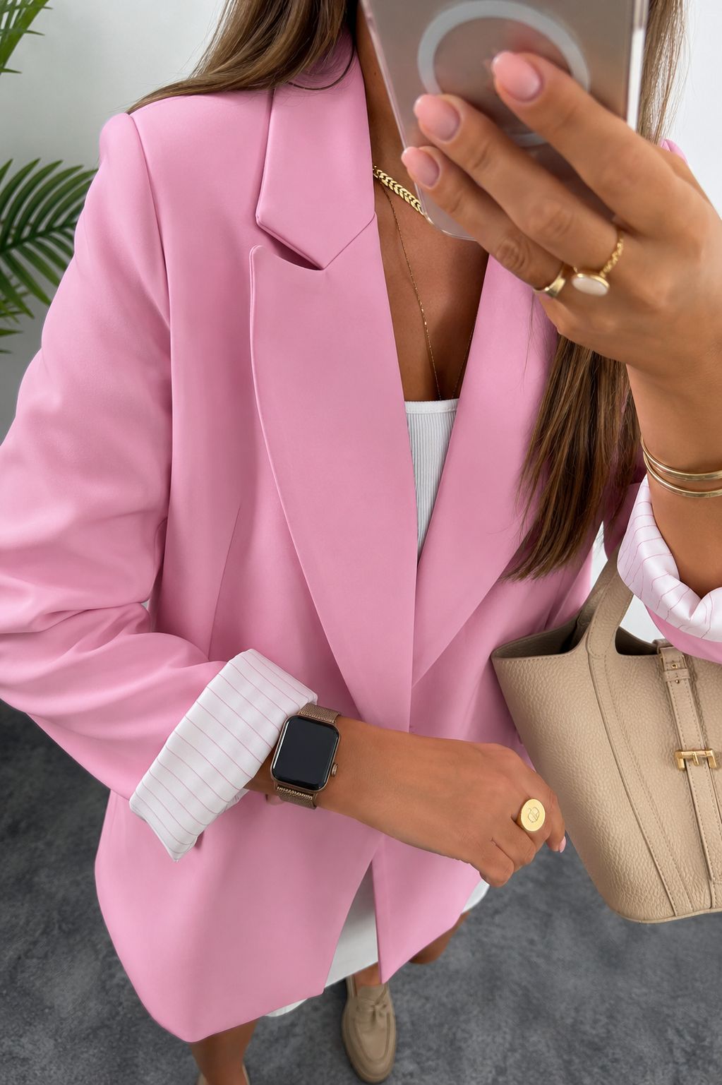 Classic Oversized Blazer with Striped Lining