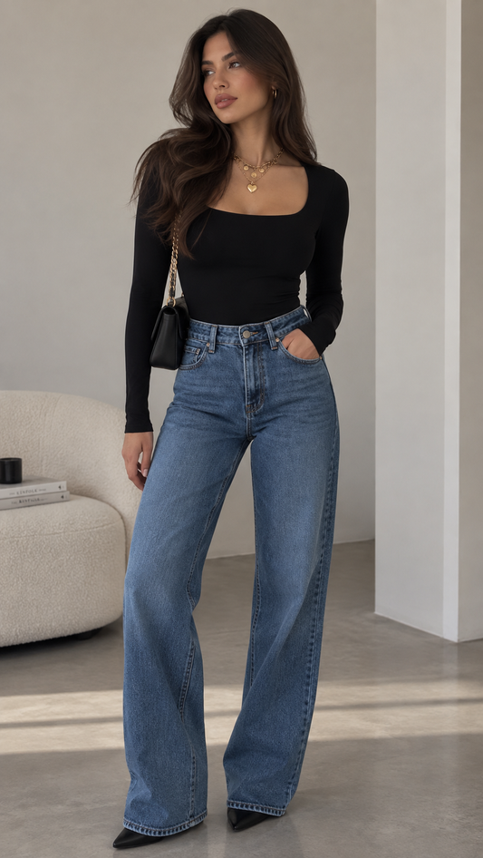 Long Sleeve Square Neck Top