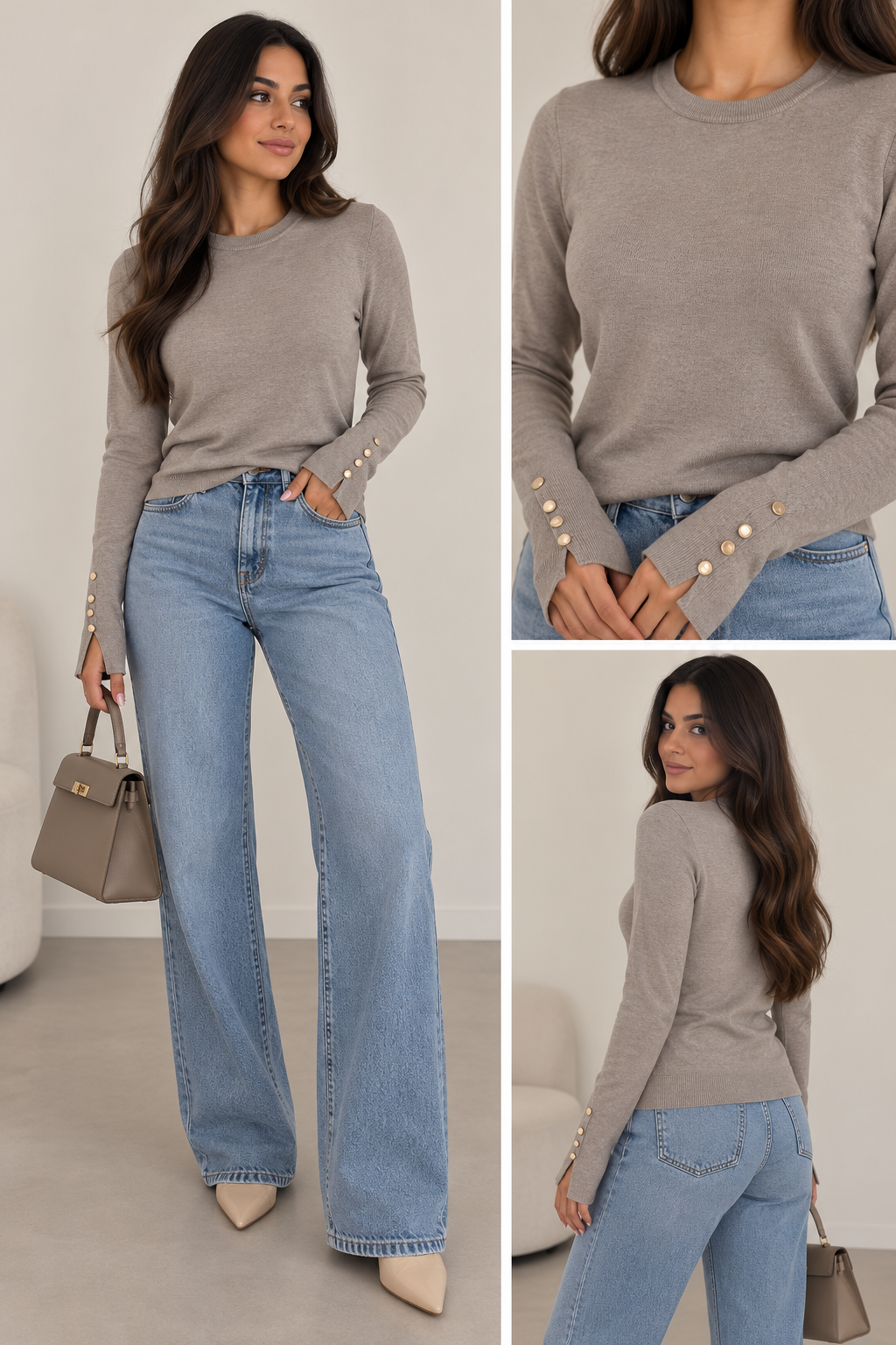 Chic Button-Sleeve Knit Blouse