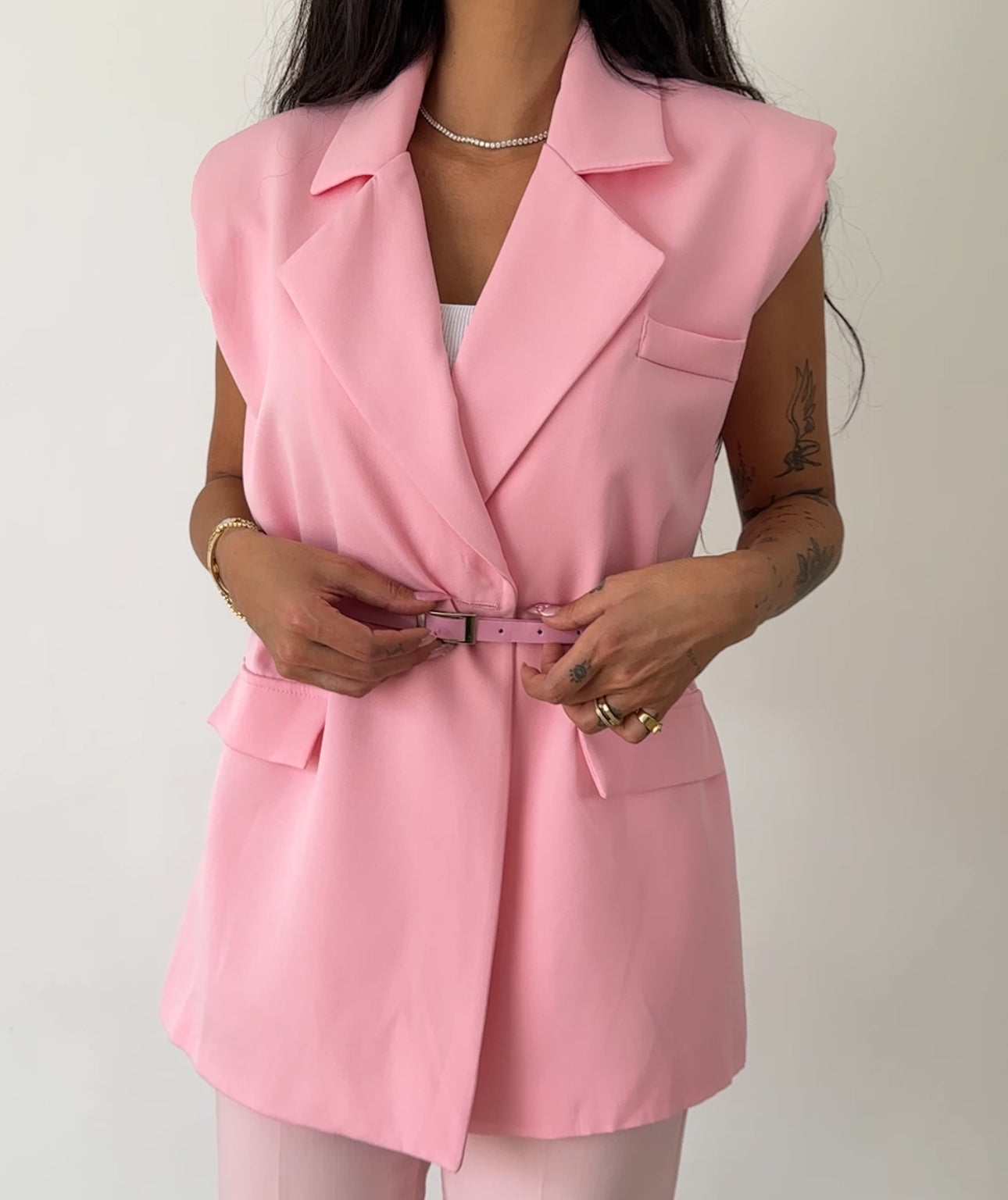 Belted Sleeveless Blazer Vest