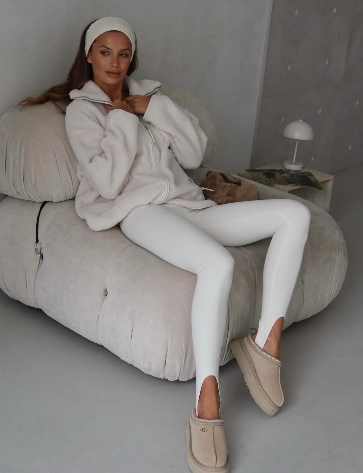 White stirrup high waist leggings