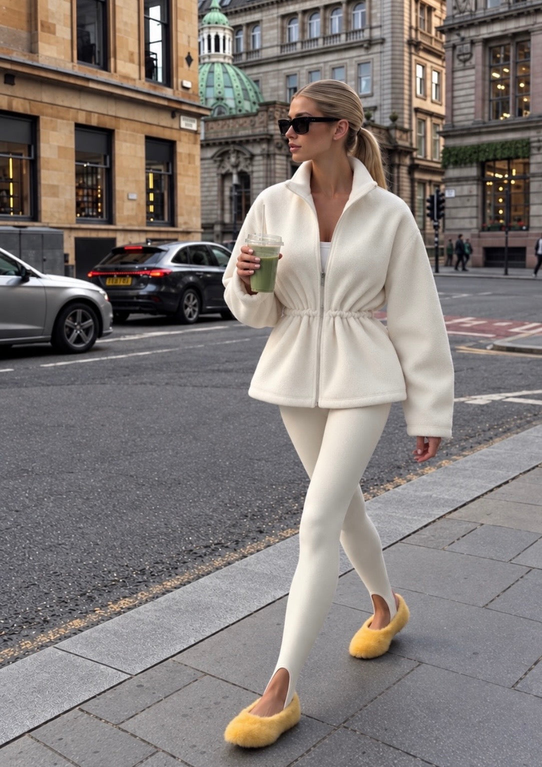 White stirrup high waist leggings