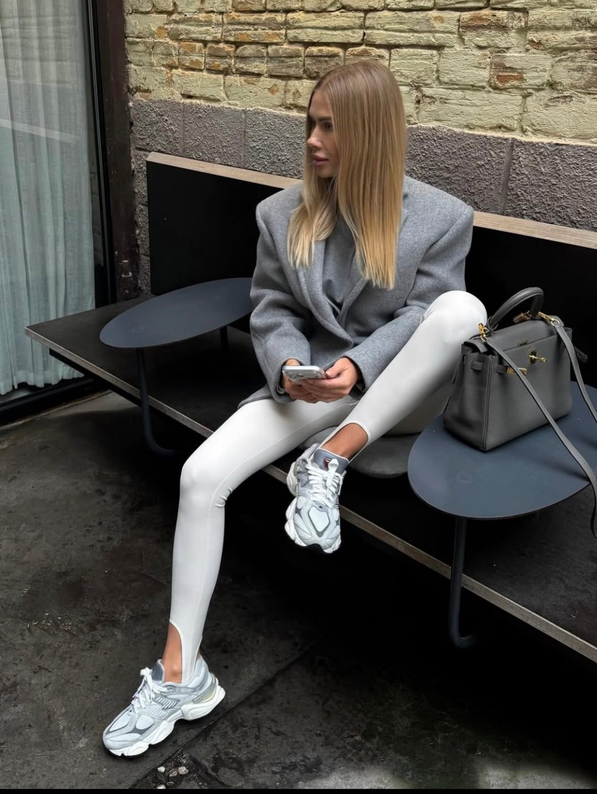 White stirrup high waist leggings