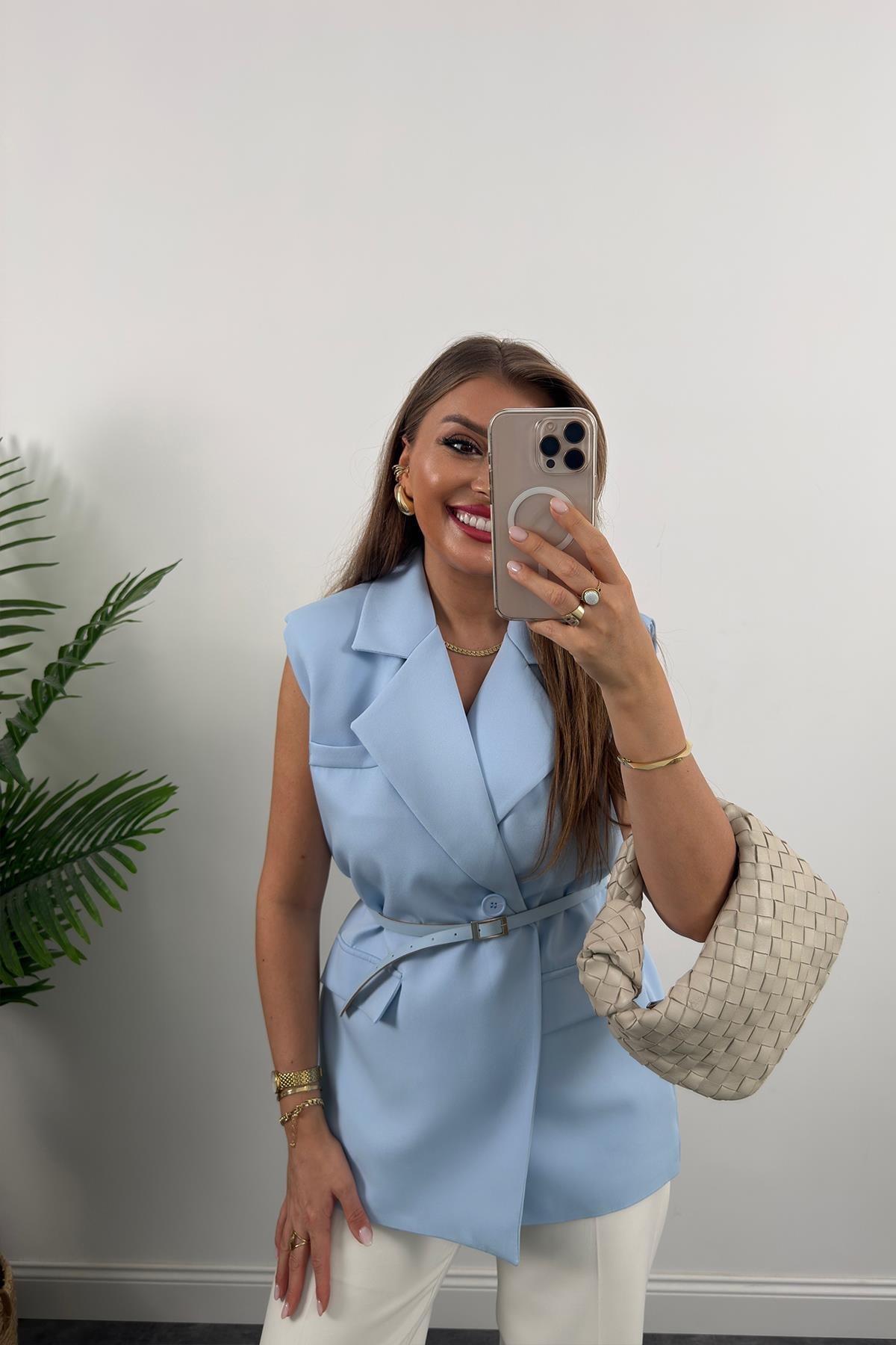 Belted Sleeveless Blazer Vest