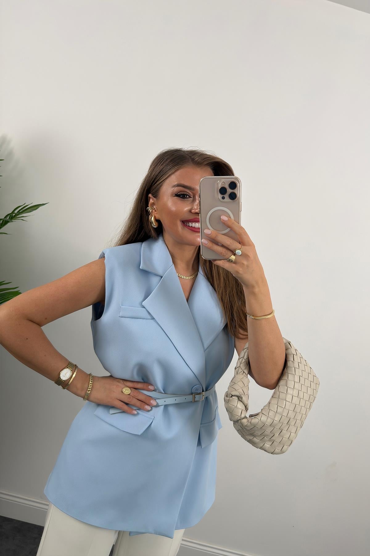 Belted Sleeveless Blazer Vest