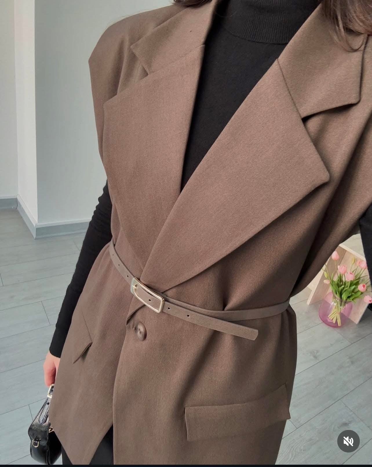 Belted Sleeveless Blazer Vest