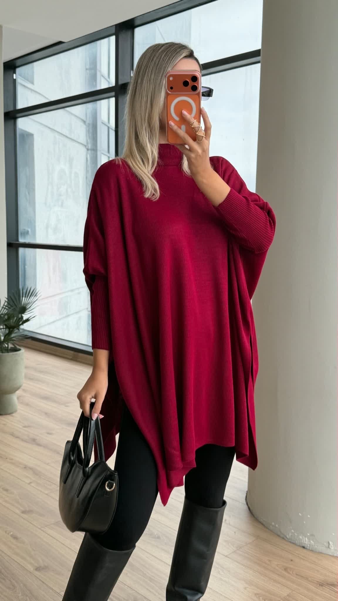 Side-Slit Knit Poncho