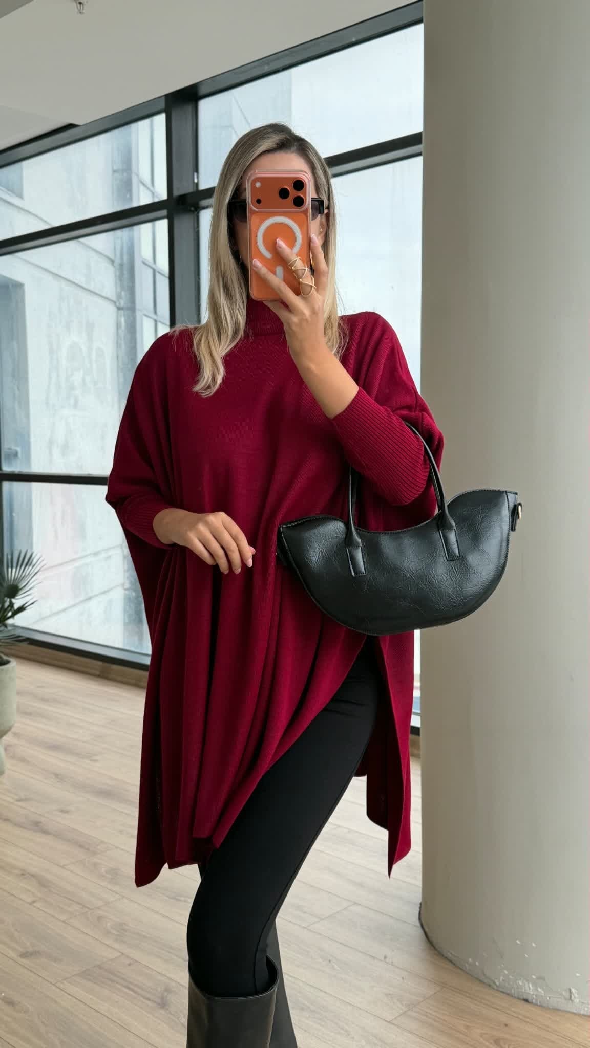 Side-Slit Knit Poncho