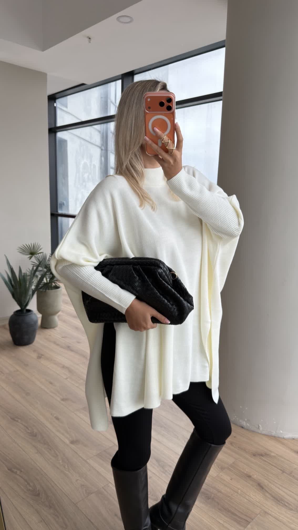 Side-Slit Knit Poncho