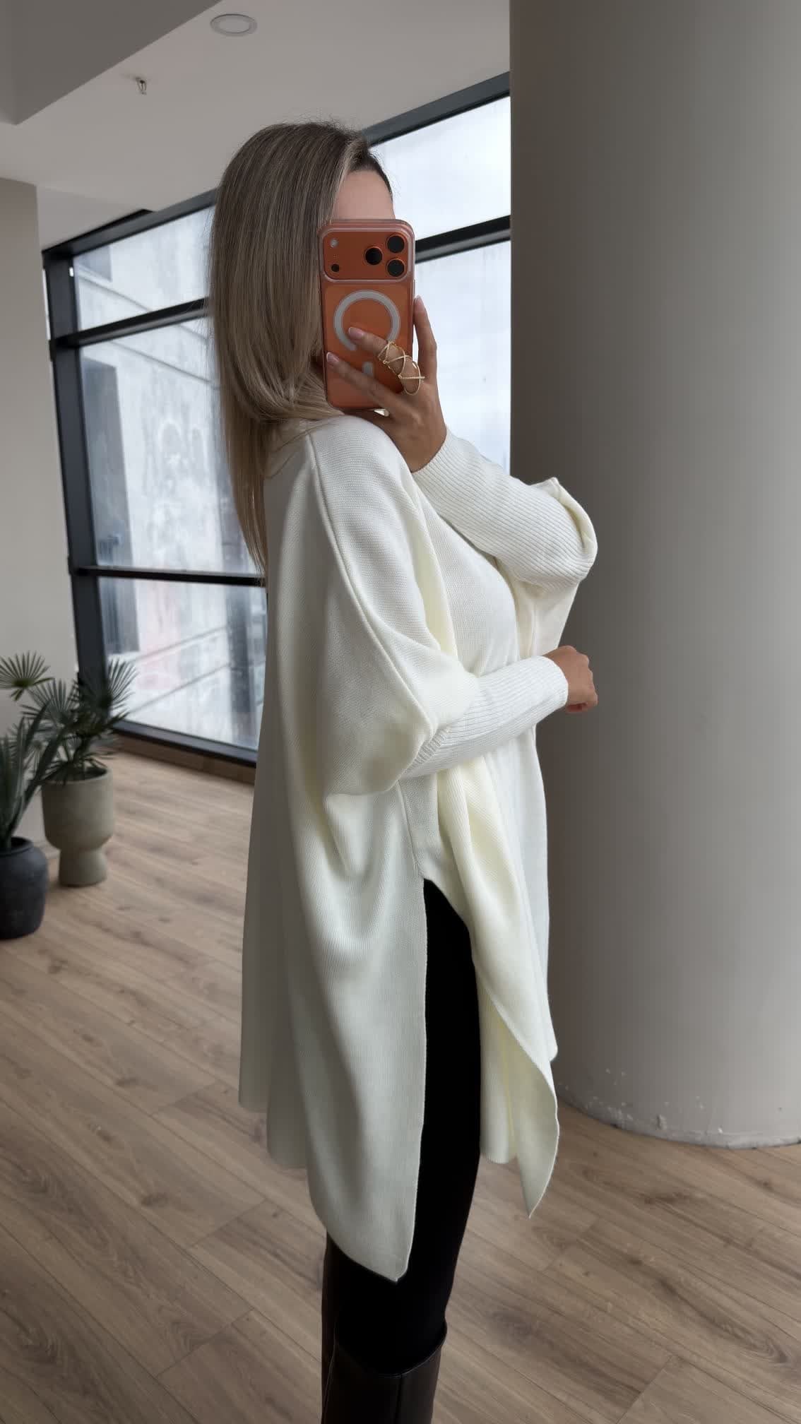 Side-Slit Knit Poncho